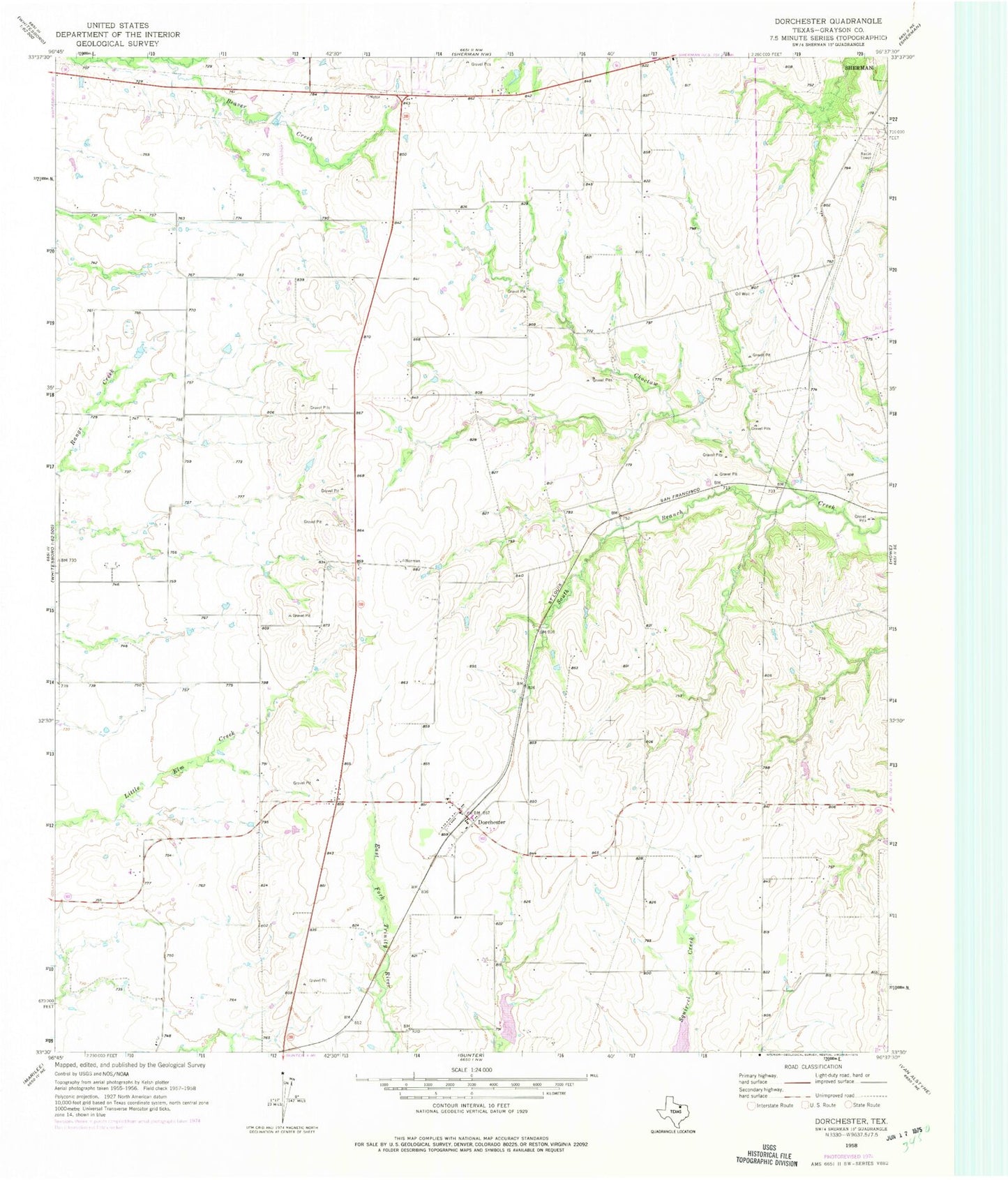 Classic USGS Dorchester Texas 7.5'x7.5' Topo Map Image