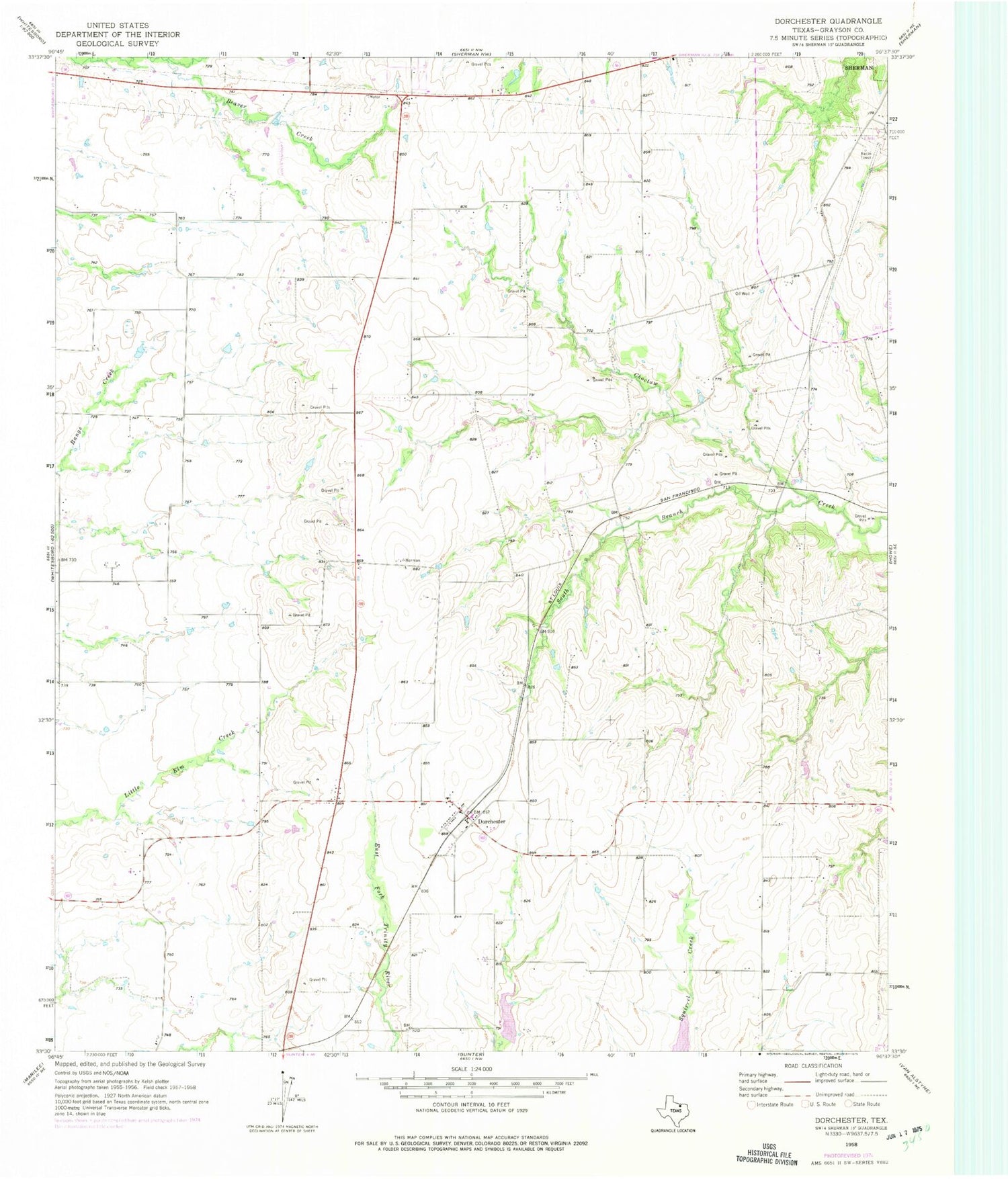 Classic USGS Dorchester Texas 7.5'x7.5' Topo Map Image