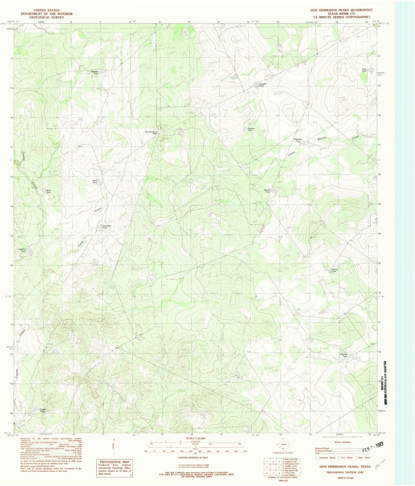 Classic USGS Dos Hermanos Peaks Texas 7.5'x7.5' Topo Map Image