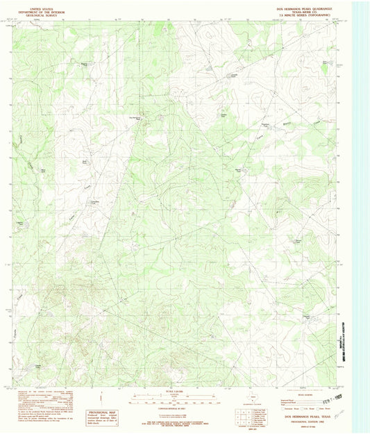 Classic USGS Dos Hermanos Peaks Texas 7.5'x7.5' Topo Map Image