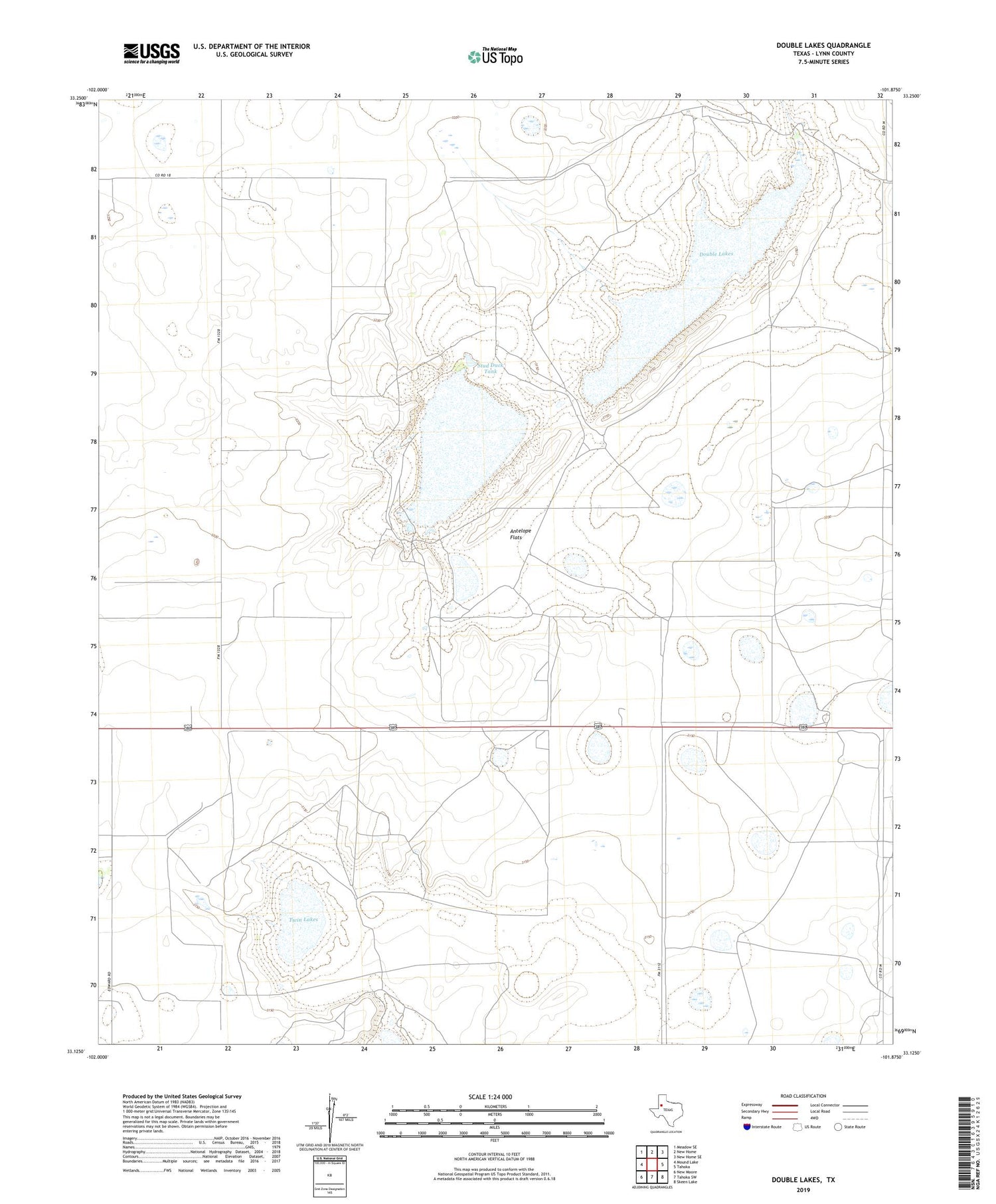 Double Lakes Texas US Topo Map Image
