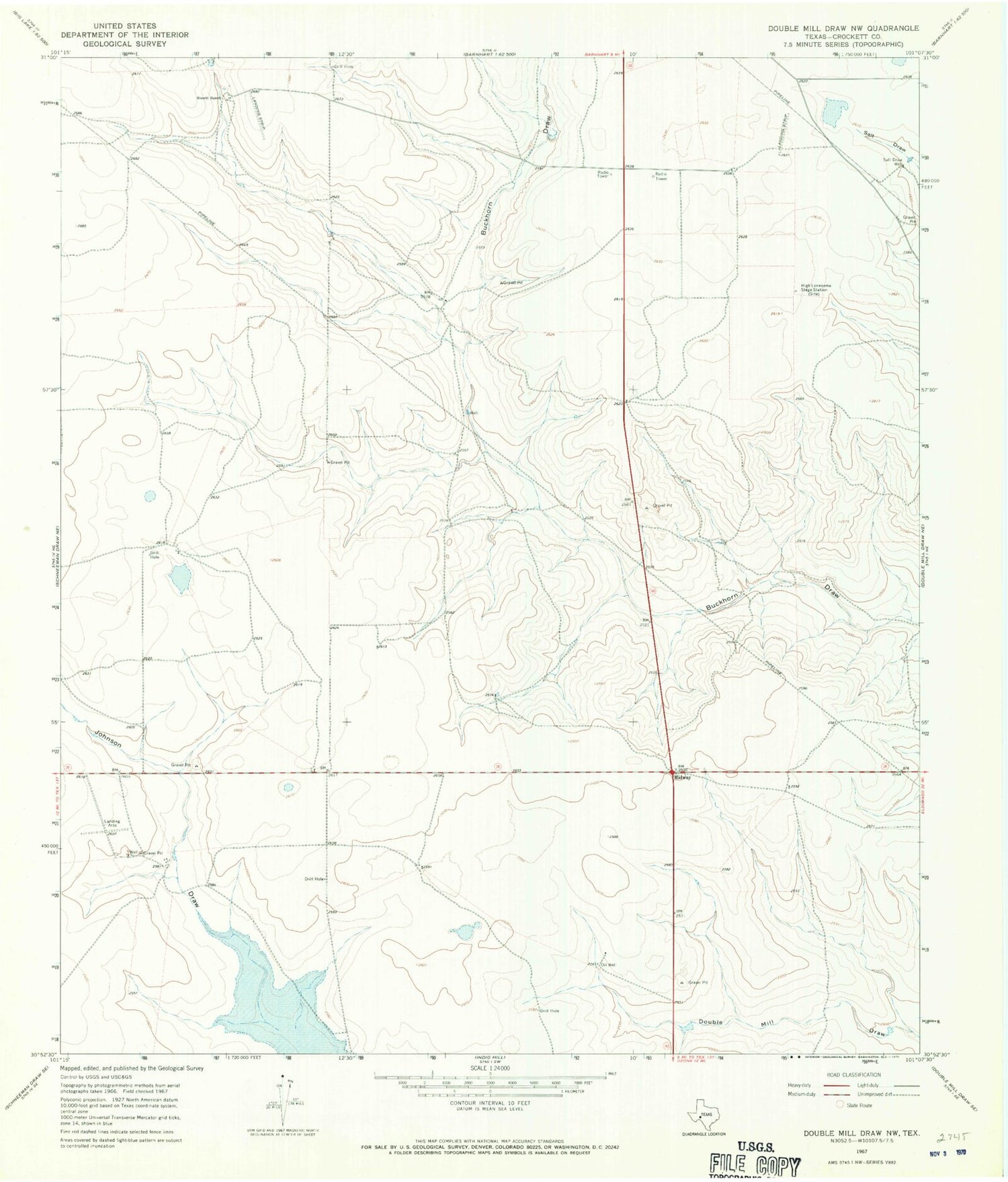 Classic USGS Double Mill Draw NW Texas 7.5'x7.5' Topo Map Image