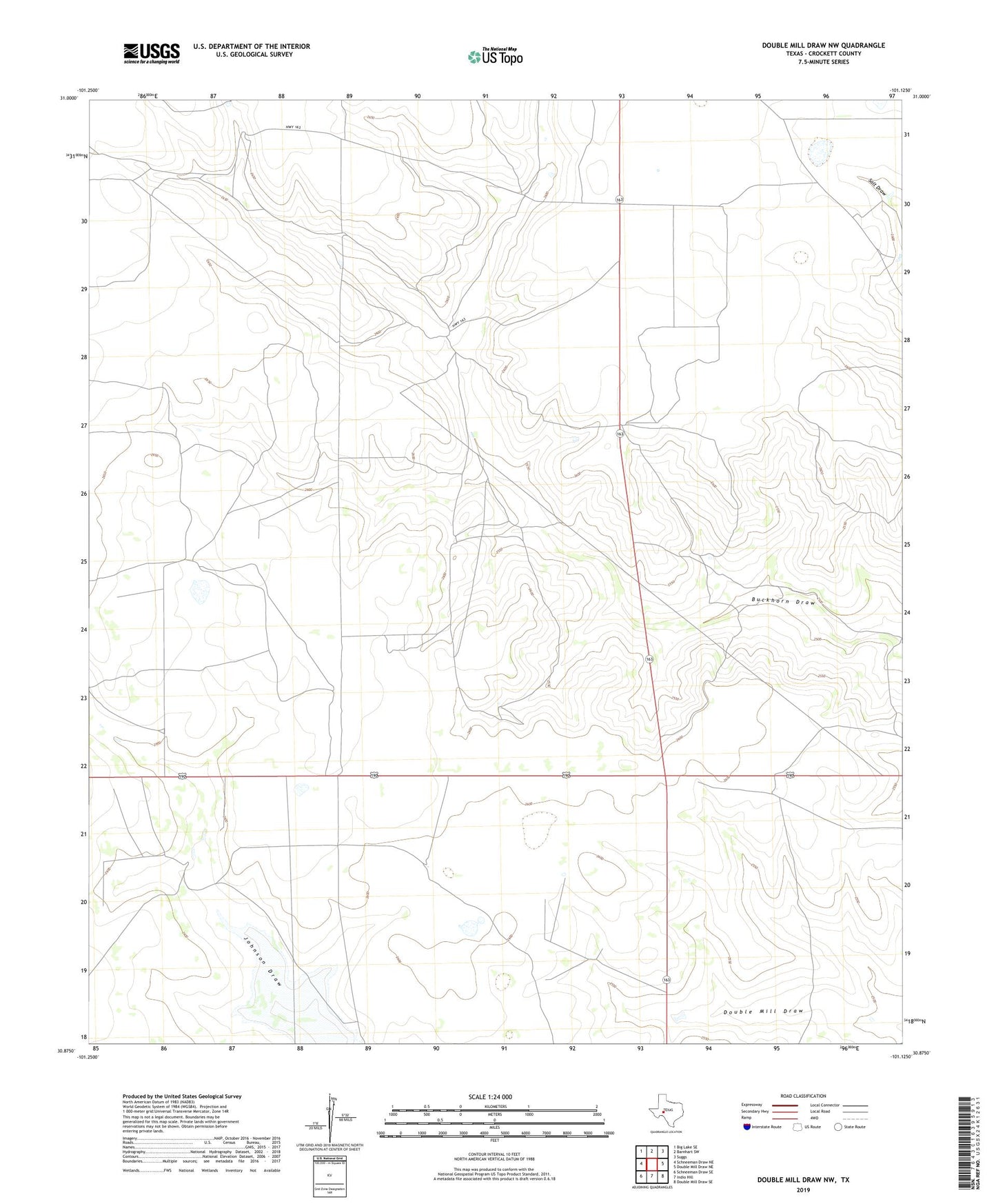 Double Mill Draw NW Texas US Topo Map Image