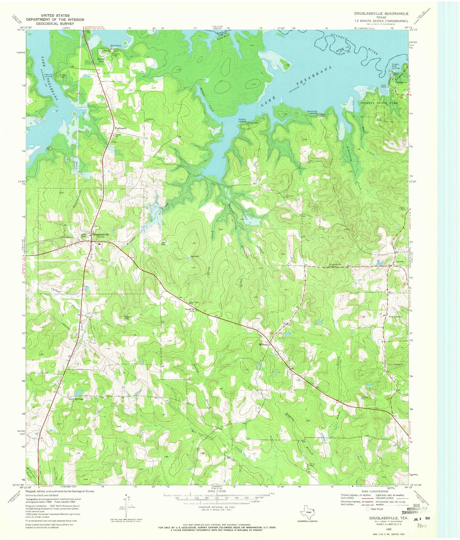 Classic USGS Douglassville Texas 7.5'x7.5' Topo Map Image