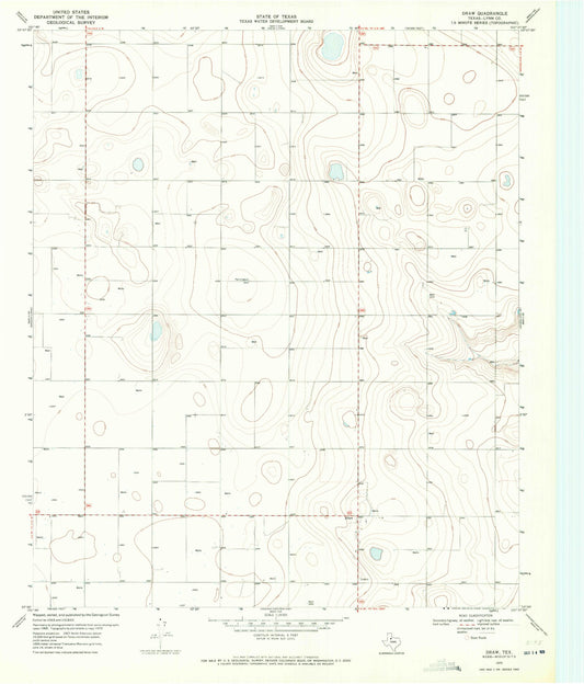 Classic USGS Draw Texas 7.5'x7.5' Topo Map Image