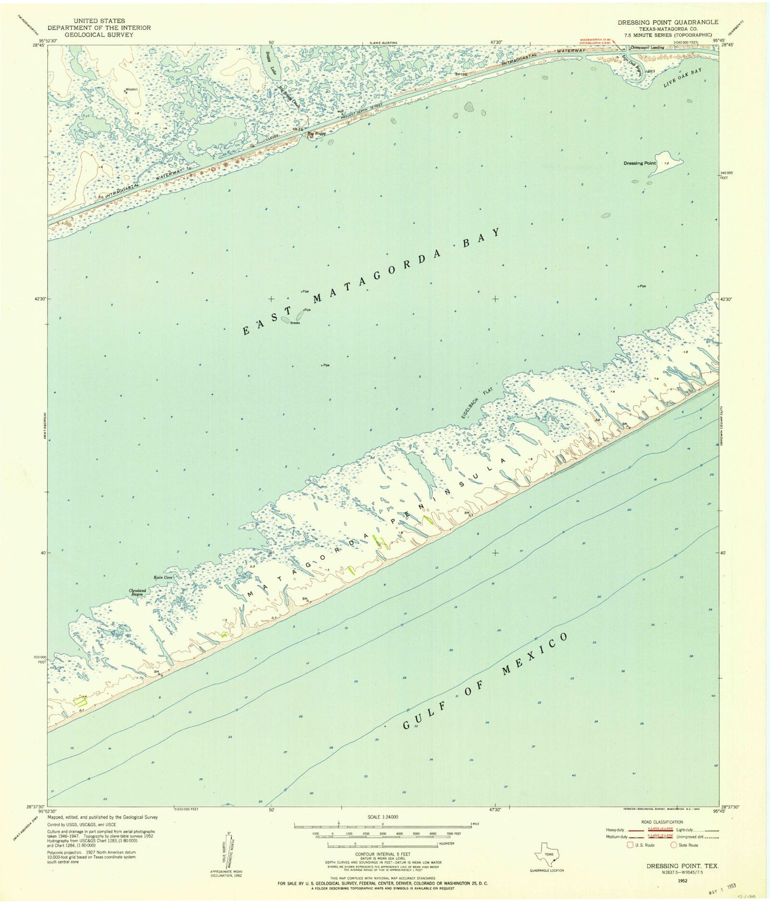Classic USGS Dressing Point Texas 7.5'x7.5' Topo Map Image