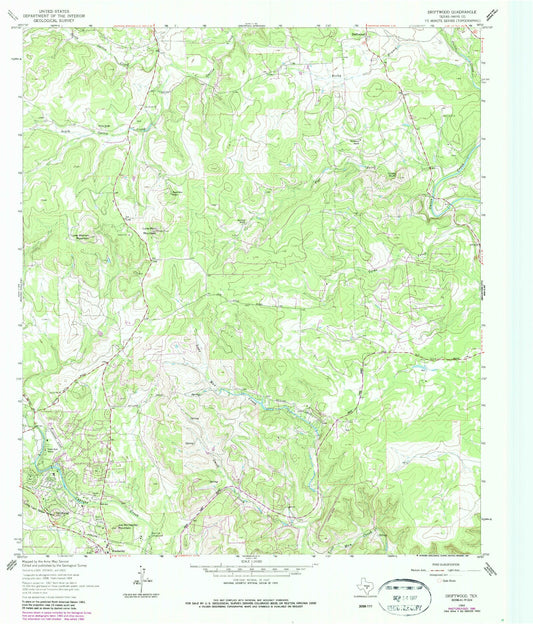 Classic USGS Driftwood Texas 7.5'x7.5' Topo Map Image