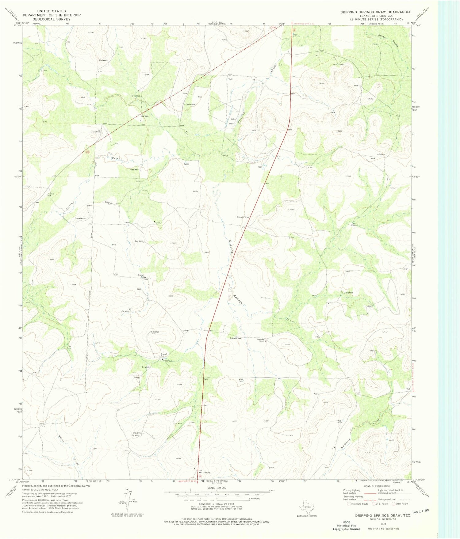 Classic USGS Dripping Springs Draw Texas 7.5'x7.5' Topo Map Image