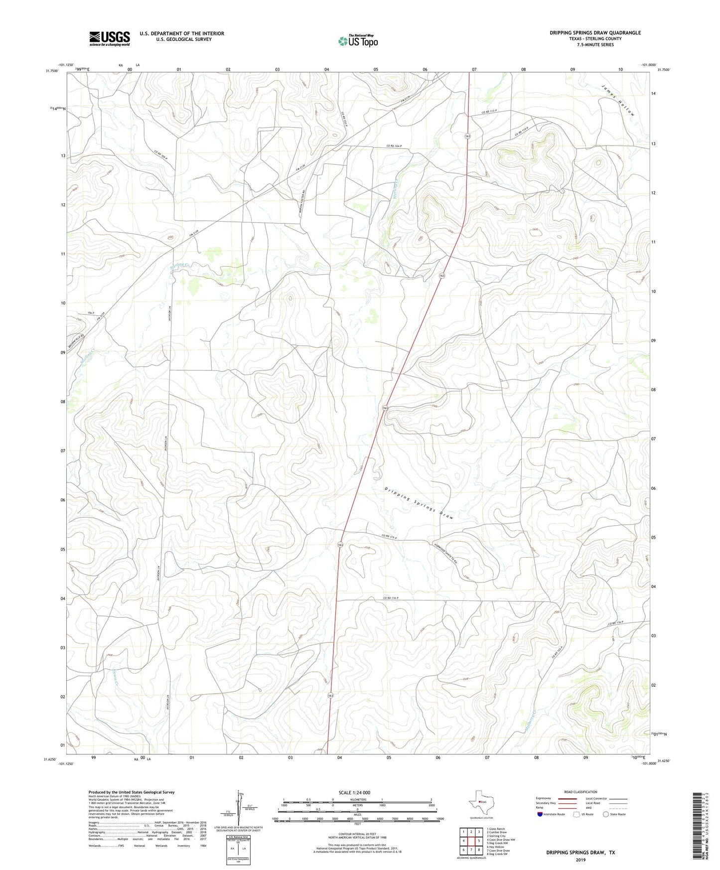Dripping Springs Draw Texas US Topo Map Image