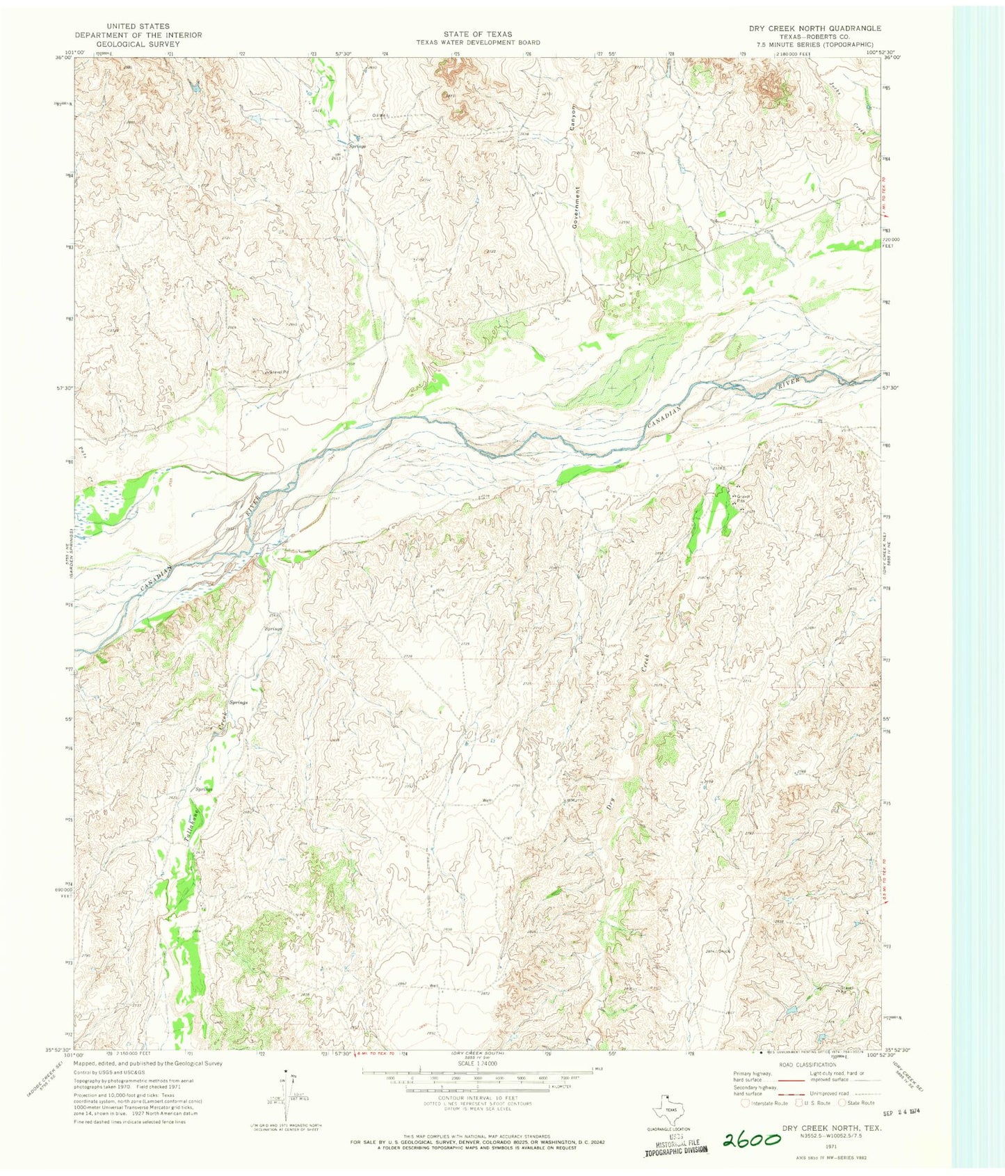 Classic USGS Dry Creek North Texas 7.5'x7.5' Topo Map Image