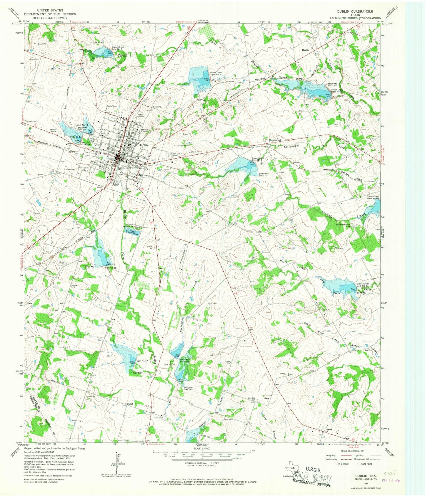 Classic USGS Dublin Texas 7.5'x7.5' Topo Map Image
