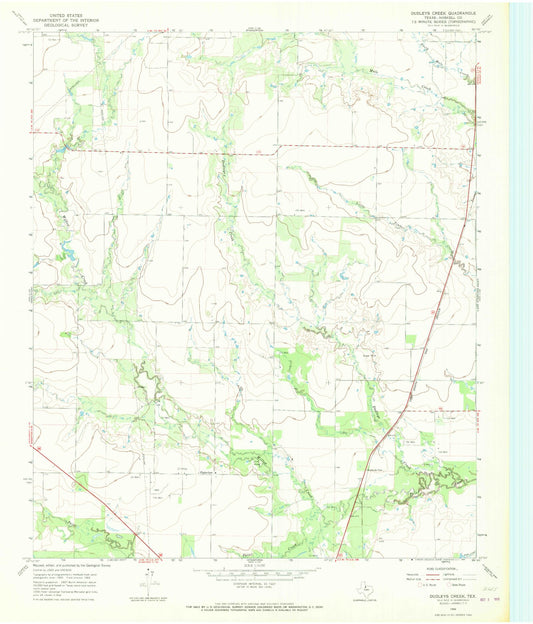 Classic USGS Dudleys Creek Texas 7.5'x7.5' Topo Map Image