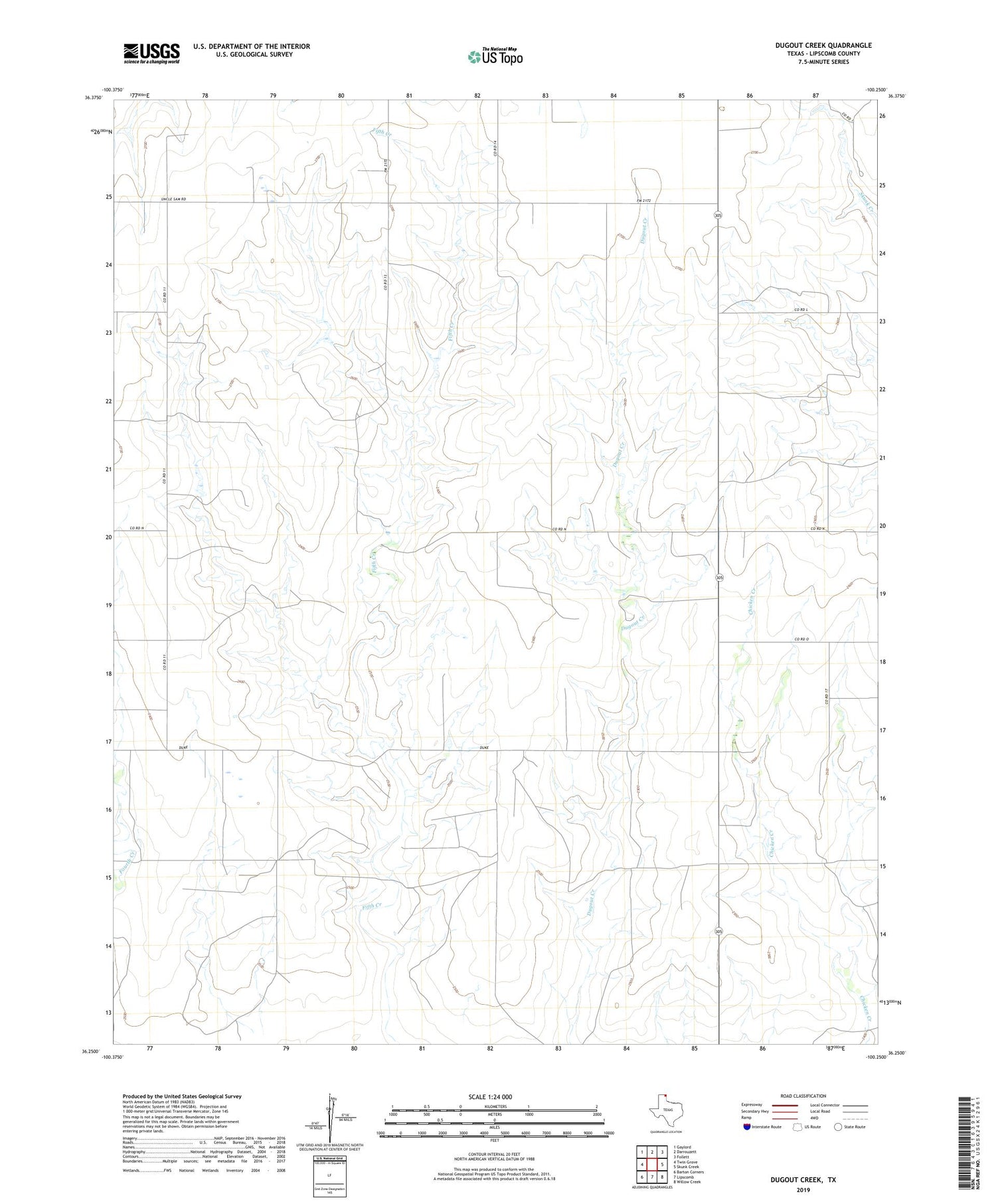 Dugout Creek Texas US Topo Map Image