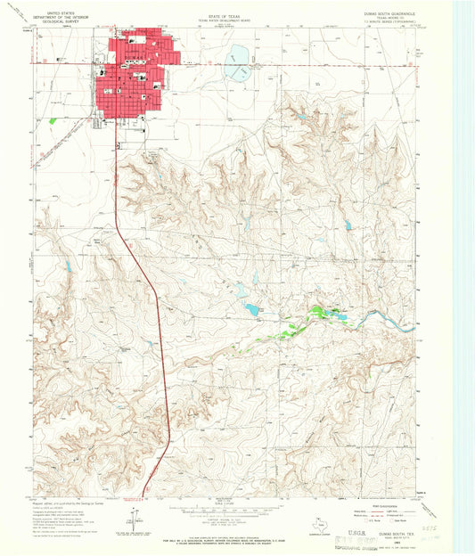 Classic USGS Dumas South Texas 7.5'x7.5' Topo Map Image