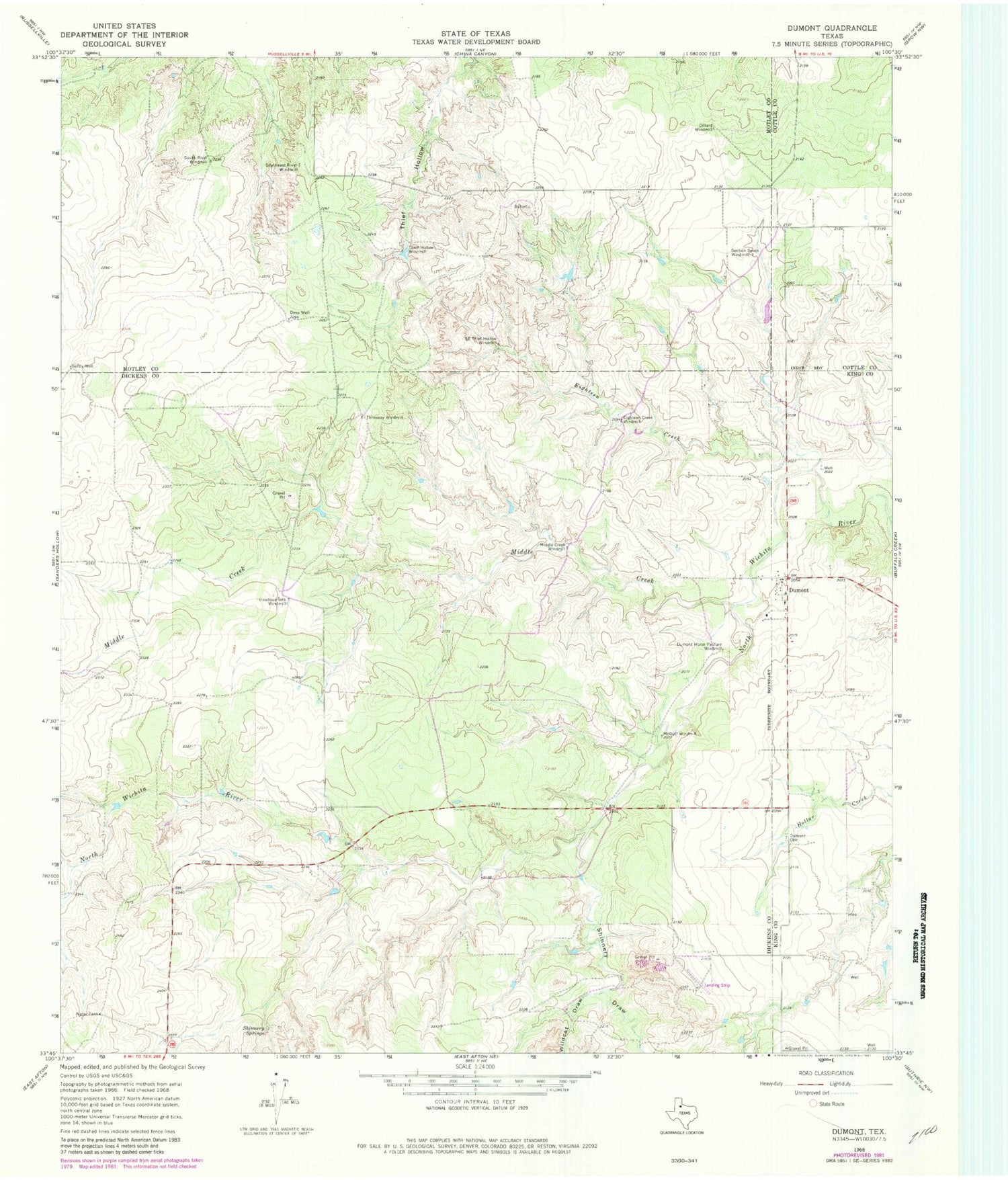 Classic USGS Dumont Texas 7.5'x7.5' Topo Map Image