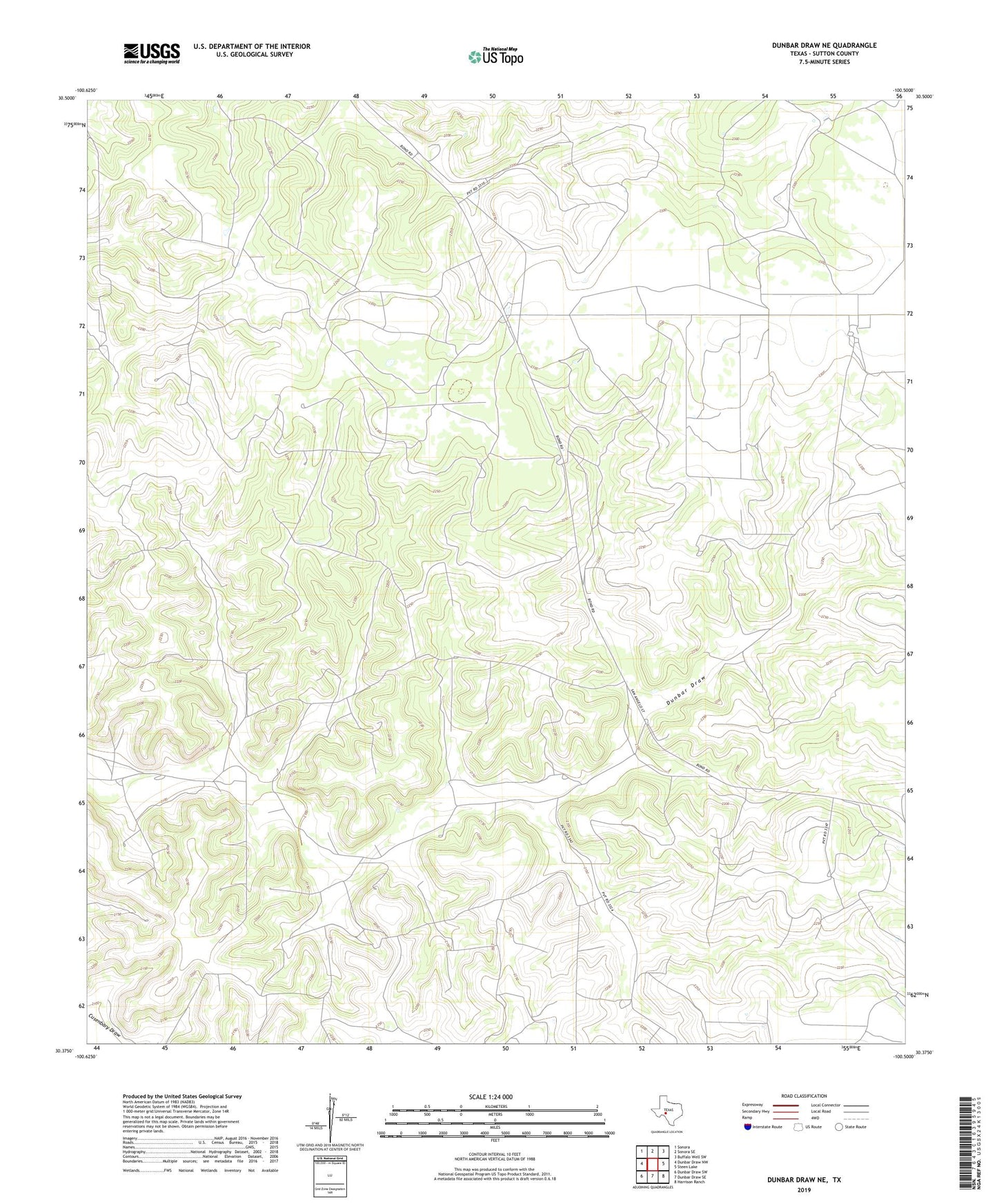 Dunbar Draw NE Texas US Topo Map Image