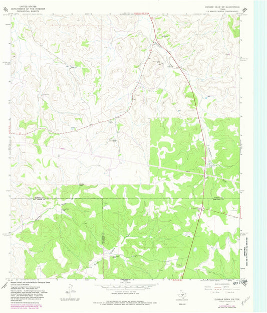 Classic USGS Dunbar Draw SW Texas 7.5'x7.5' Topo Map Image