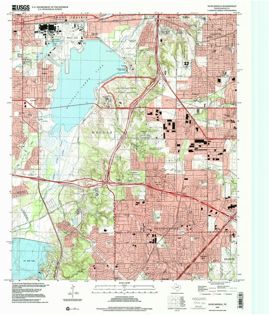 Classic USGS Duncanville Texas 7.5'x7.5' Topo Map Image