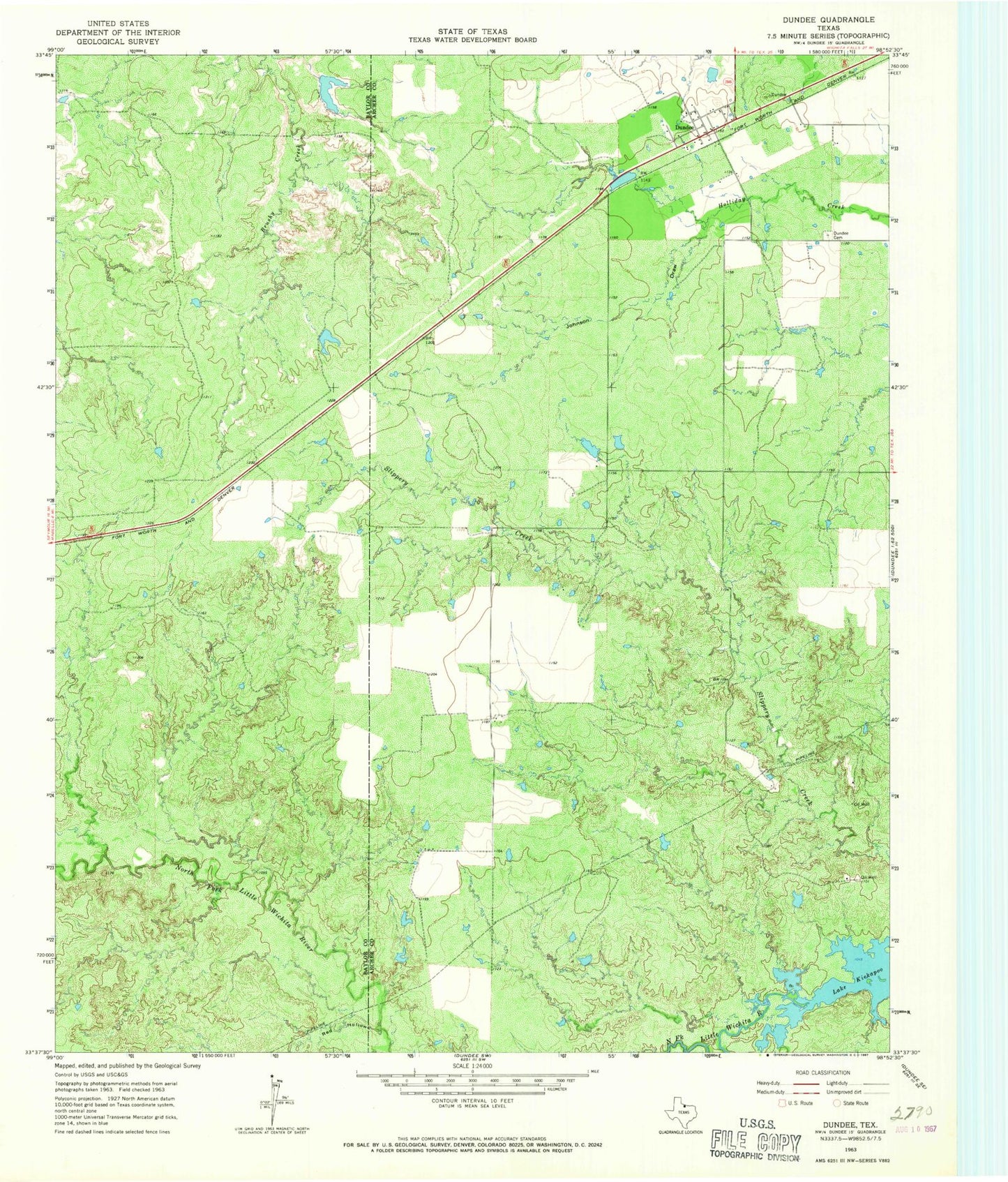 Classic USGS Dundee Texas 7.5'x7.5' Topo Map Image