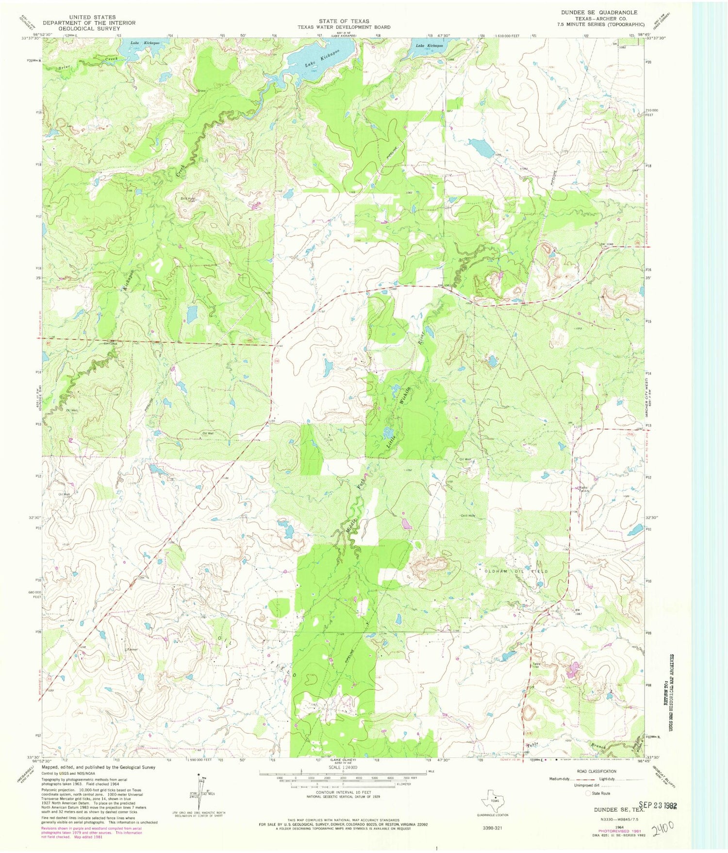 Classic USGS Dundee SE Texas 7.5'x7.5' Topo Map Image