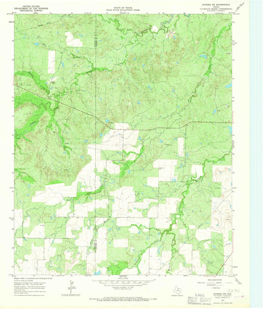 Classic USGS Dundee SW Texas 7.5'x7.5' Topo Map Image