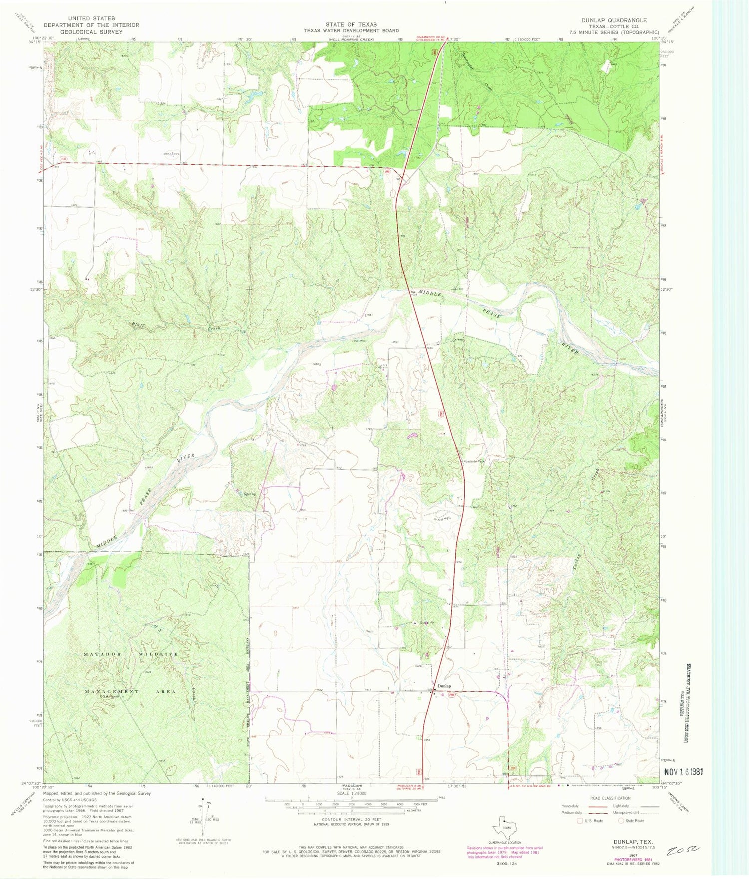 Classic USGS Dunlap Texas 7.5'x7.5' Topo Map Image