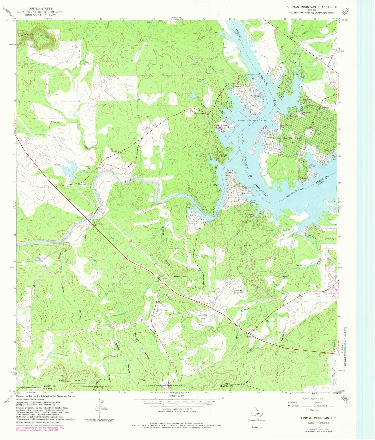 Classic USGS Dunman Mountain Texas 7.5'x7.5' Topo Map Image
