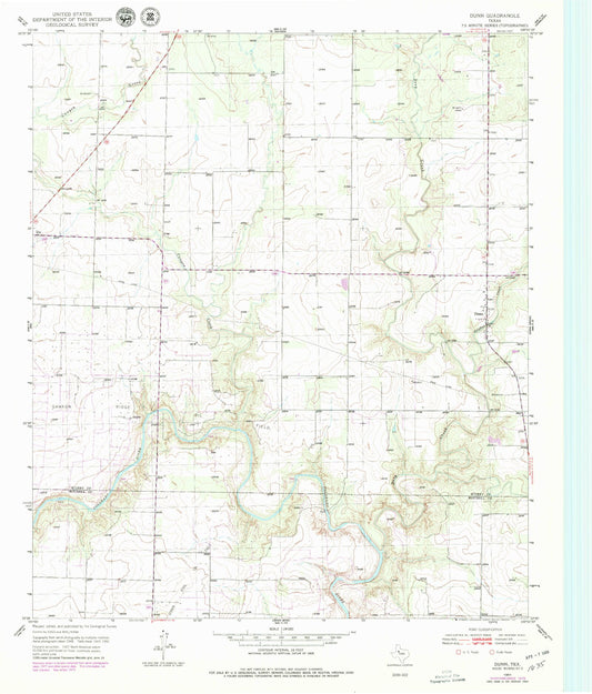 Classic USGS Dunn Texas 7.5'x7.5' Topo Map Image