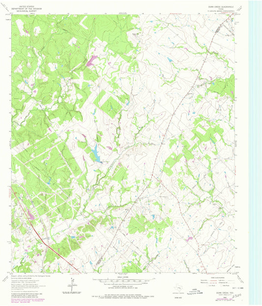Classic USGS Dunn Creek Texas 7.5'x7.5' Topo Map Image