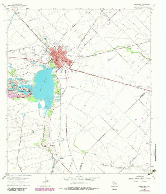 Classic USGS Eagle Lake Texas 7.5'x7.5' Topo Map Image