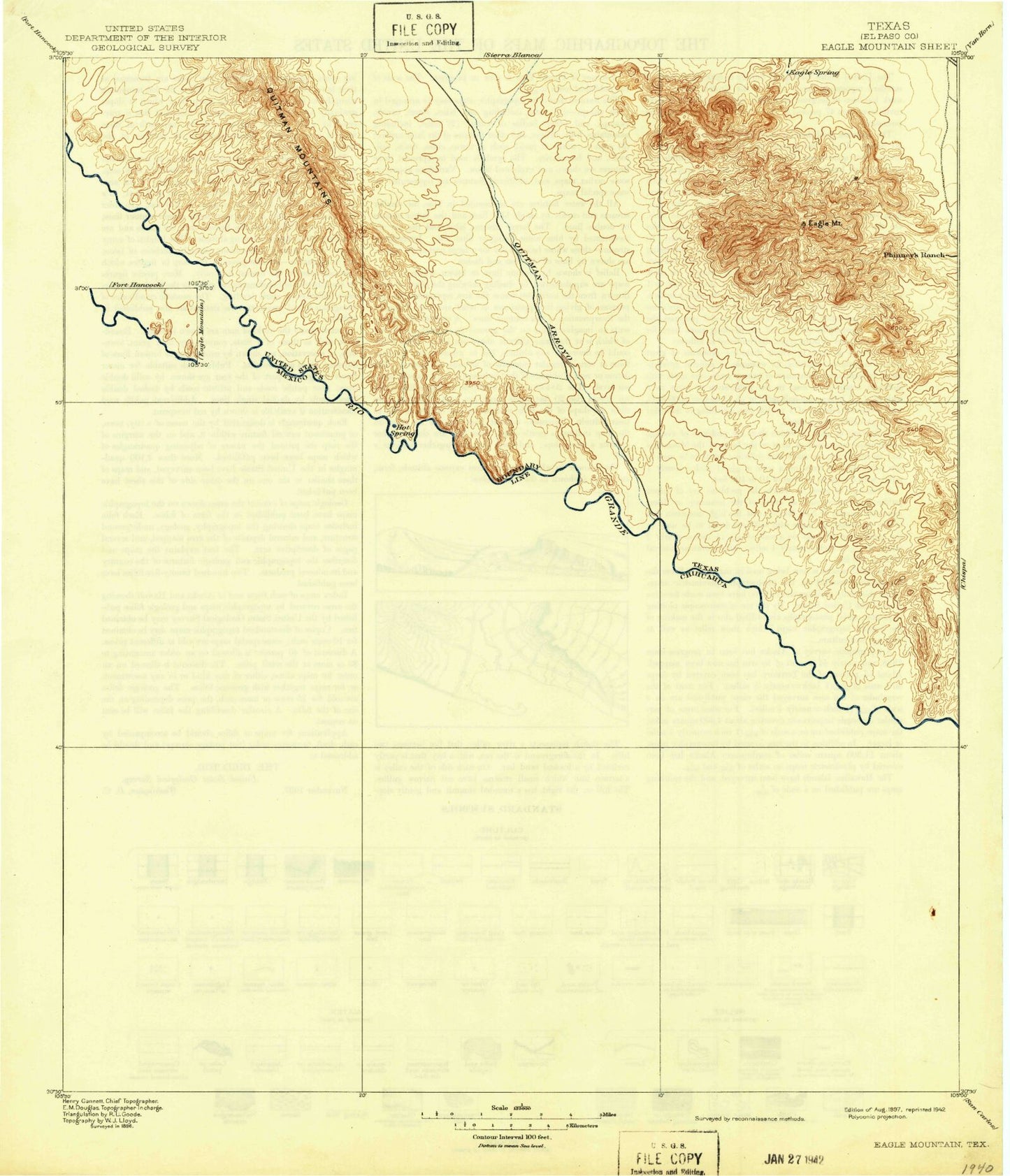 Historic 1897 Eagle Mountain Texas 30'x30' Topo Map Image