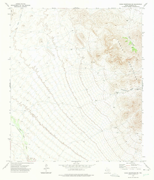 Classic USGS Eagle Mountains NW Texas 7.5'x7.5' Topo Map Image