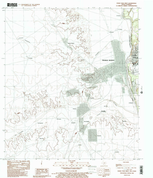 Classic USGS Eagle Pass West Texas 7.5'x7.5' Topo Map Image