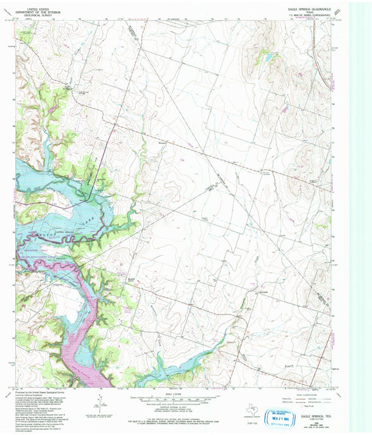 Classic USGS Eagle Springs Texas 7.5'x7.5' Topo Map Image