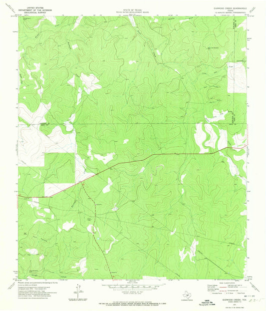 Classic USGS Earwood Creek Texas 7.5'x7.5' Topo Map Image
