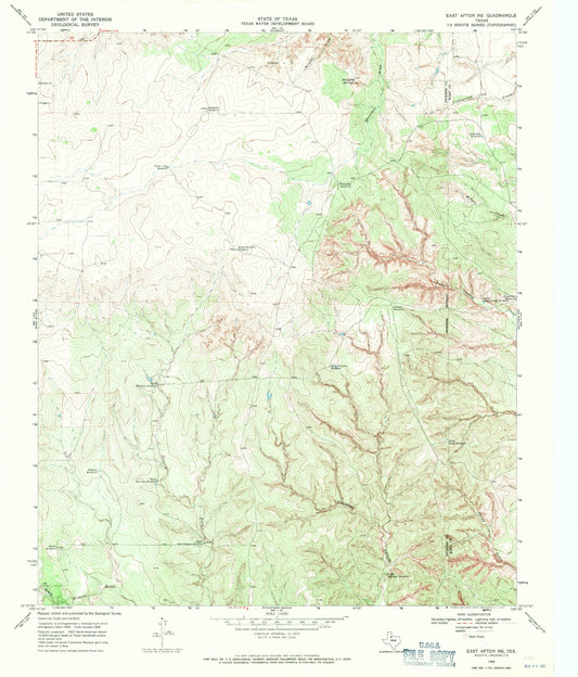 Classic USGS East Afton NE Texas 7.5'x7.5' Topo Map Image