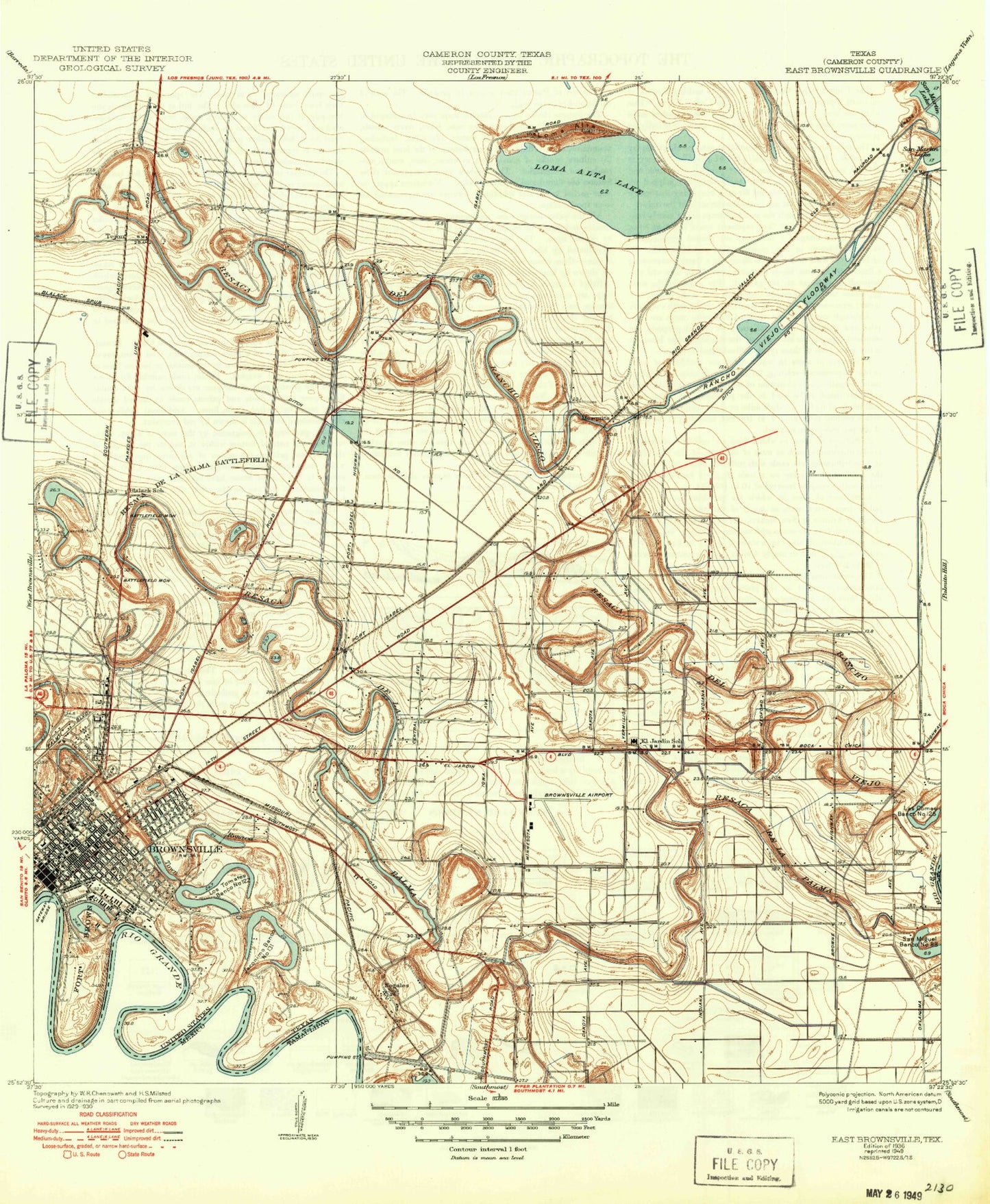 Classic USGS East Brownsville Texas 7.5'x7.5' Topo Map Image