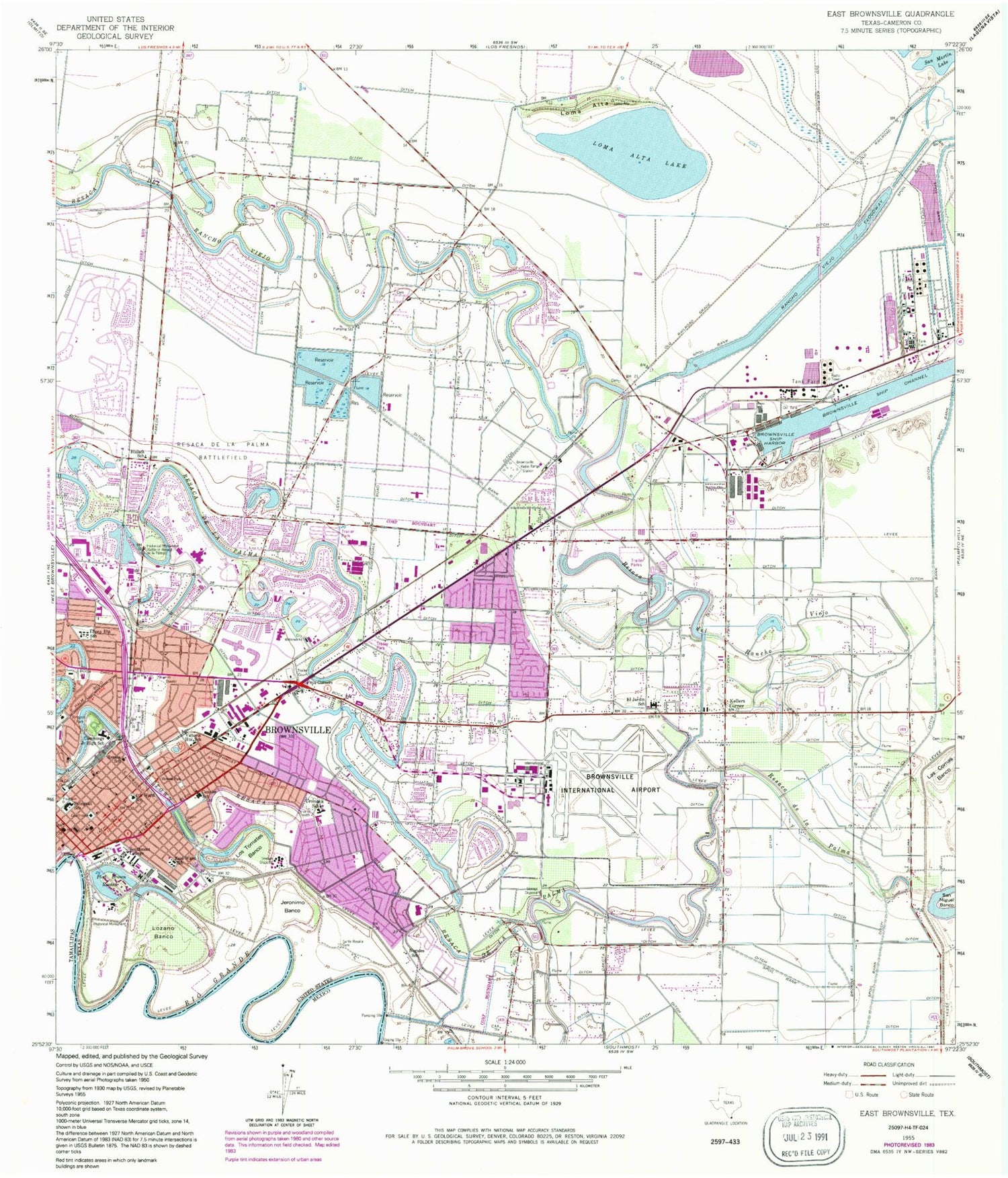 Classic USGS East Brownsville Texas 7.5'x7.5' Topo Map Image