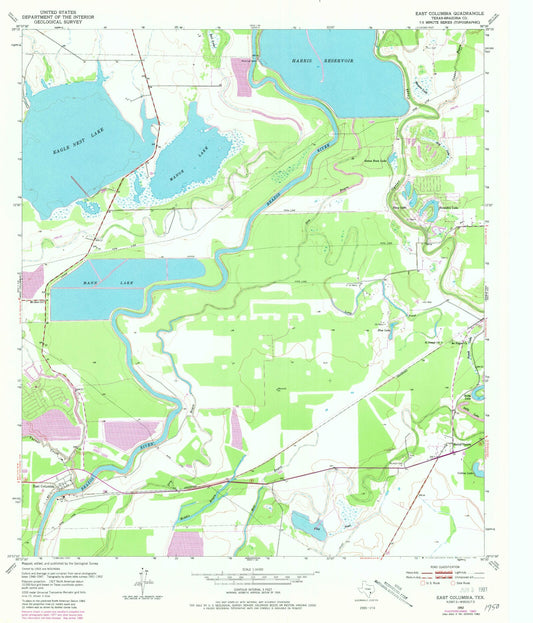 Classic USGS East Columbia Texas 7.5'x7.5' Topo Map Image
