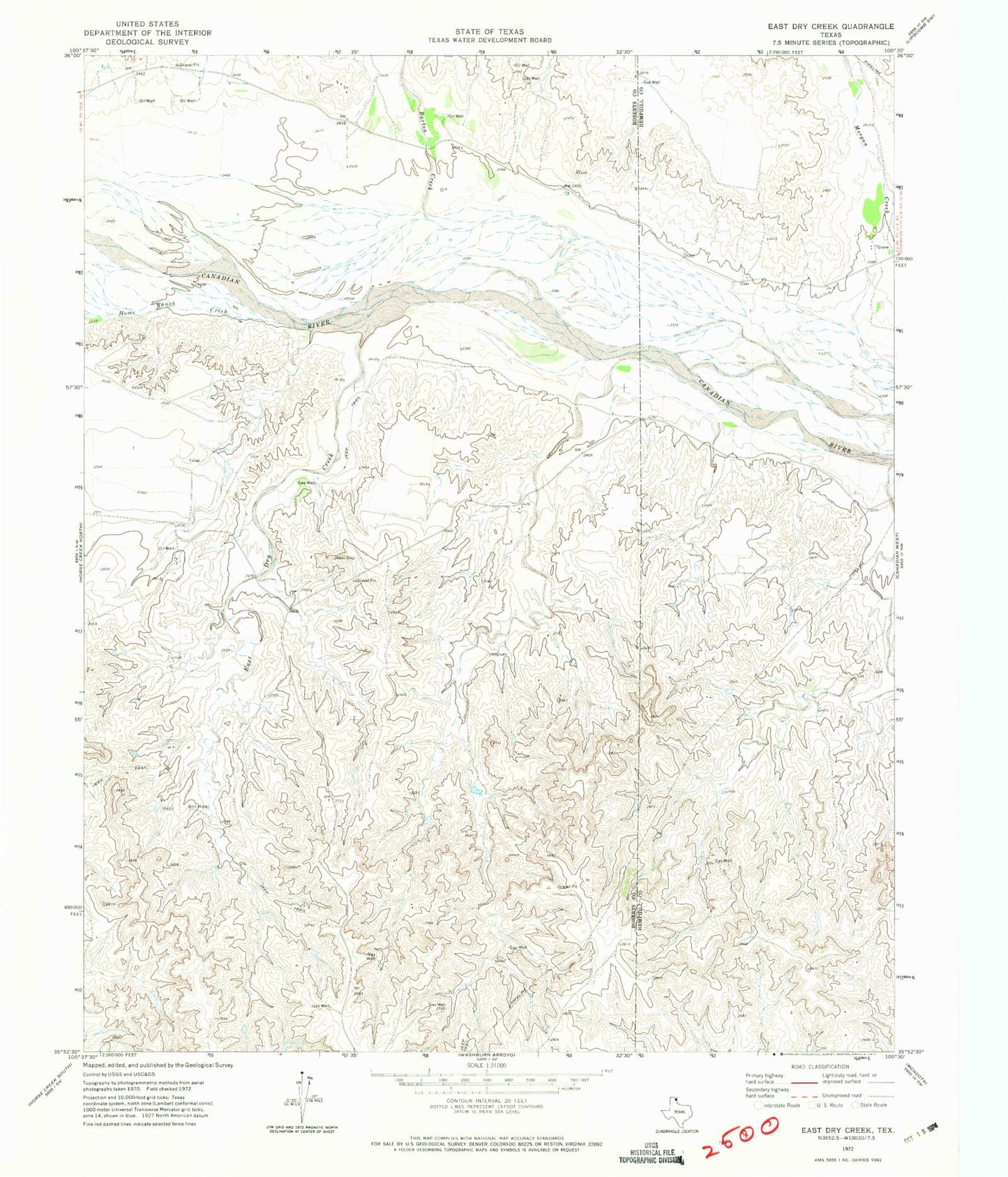 Classic USGS East Dry Creek Texas 7.5'x7.5' Topo Map Image