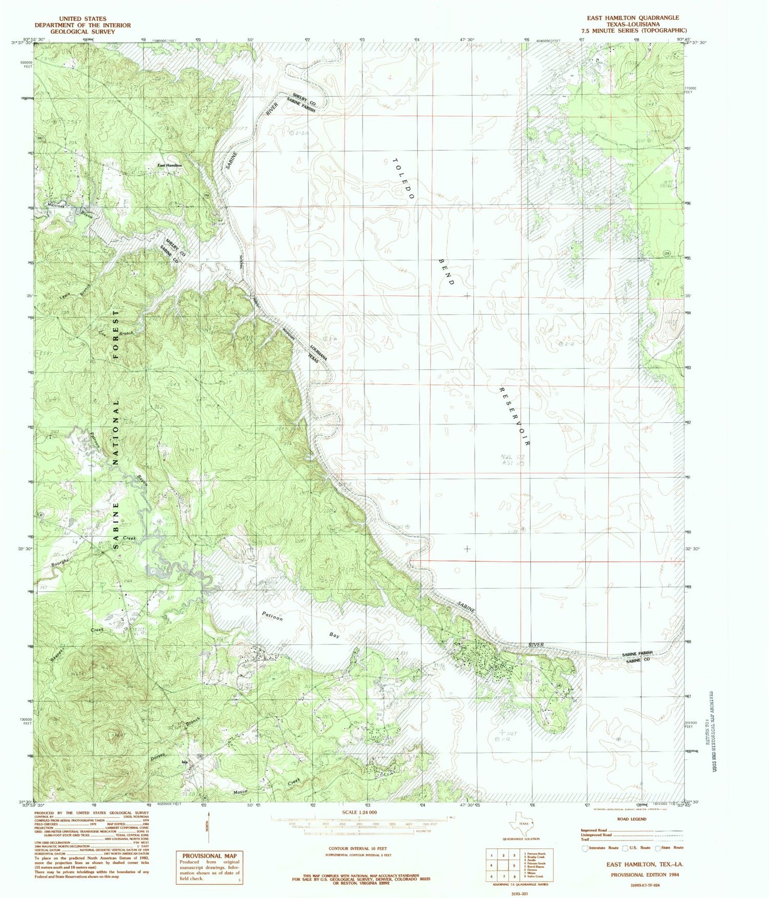 Classic USGS East Hamilton Texas 7.5'x7.5' Topo Map Image