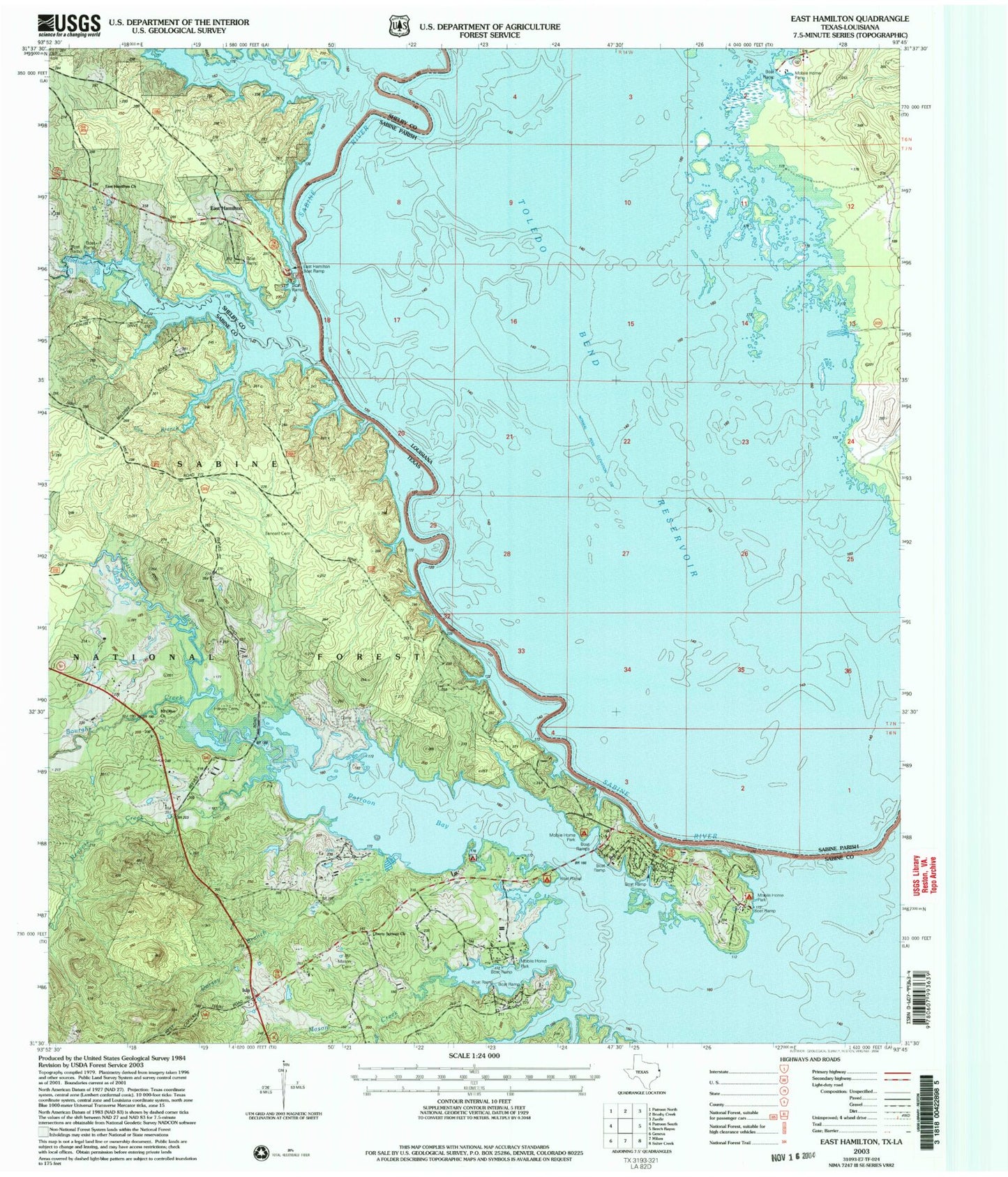 Classic USGS East Hamilton Texas 7.5'x7.5' Topo Map Image