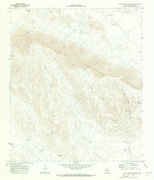 Classic USGS East Hunter Canyon Texas 7.5'x7.5' Topo Map Image