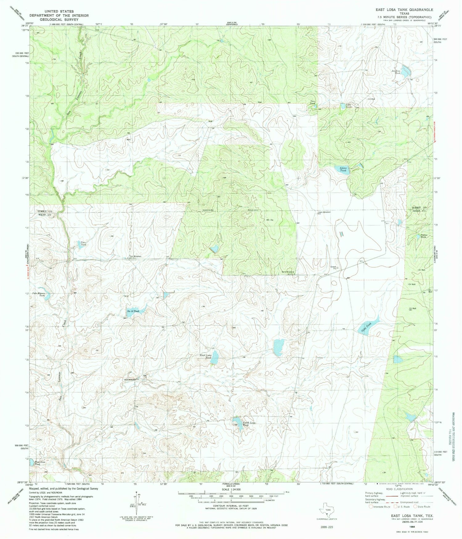 Classic USGS East Losa Tank Texas 7.5'x7.5' Topo Map Image