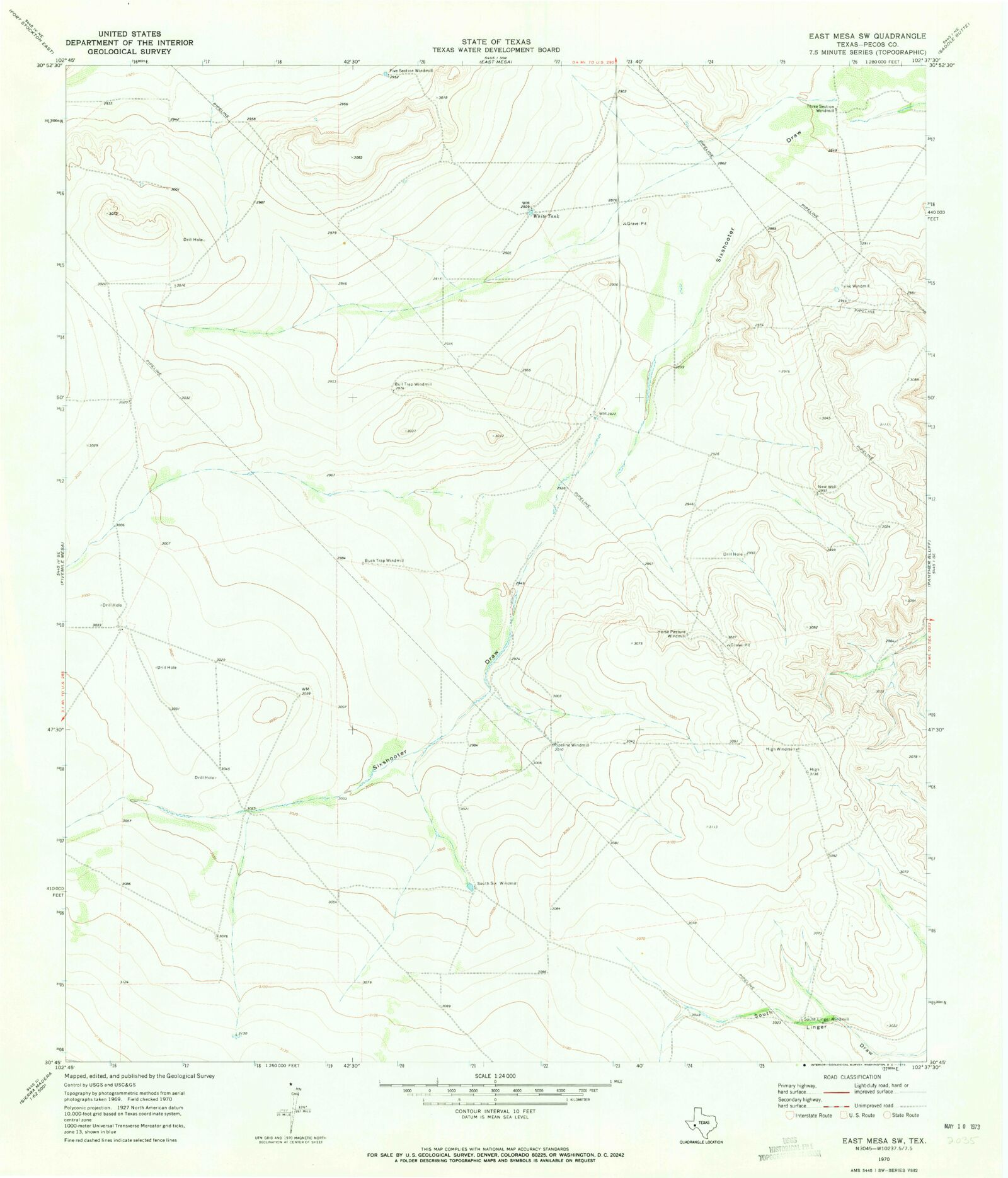 Classic USGS East Mesa SW Texas 7.5'x7.5' Topo Map – MyTopo Map Store