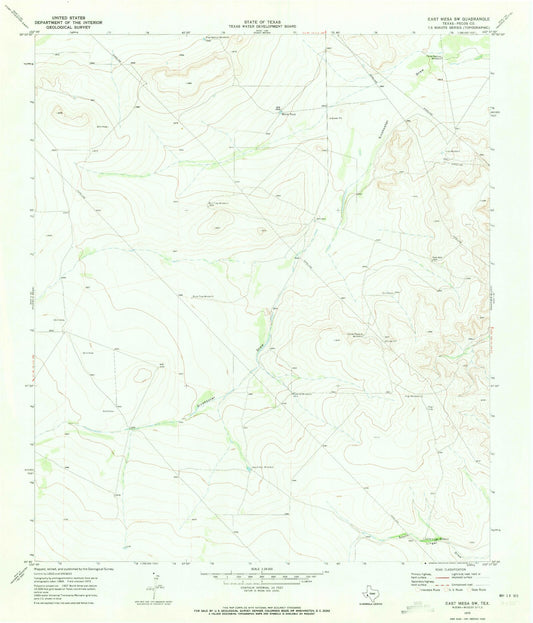 Classic USGS East Mesa SW Texas 7.5'x7.5' Topo Map Image