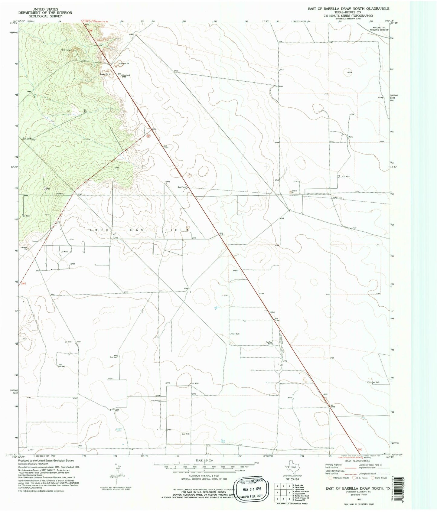 Classic USGS East of Barrilla Draw North Texas 7.5'x7.5' Topo Map Image