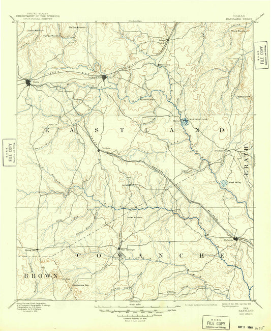 Historic 1894 Eastland Texas 30'x30' Topo Map Image