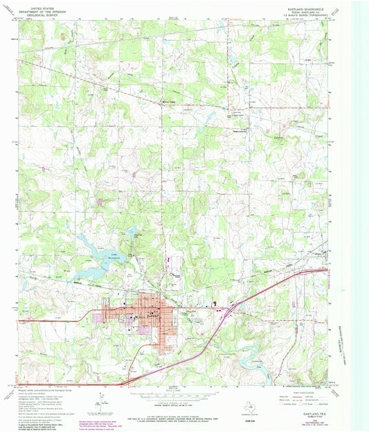 Classic USGS Eastland Texas 7.5'x7.5' Topo Map Image