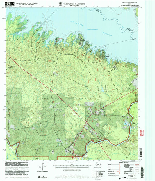 Classic USGS Ebenezer Texas 7.5'x7.5' Topo Map Image